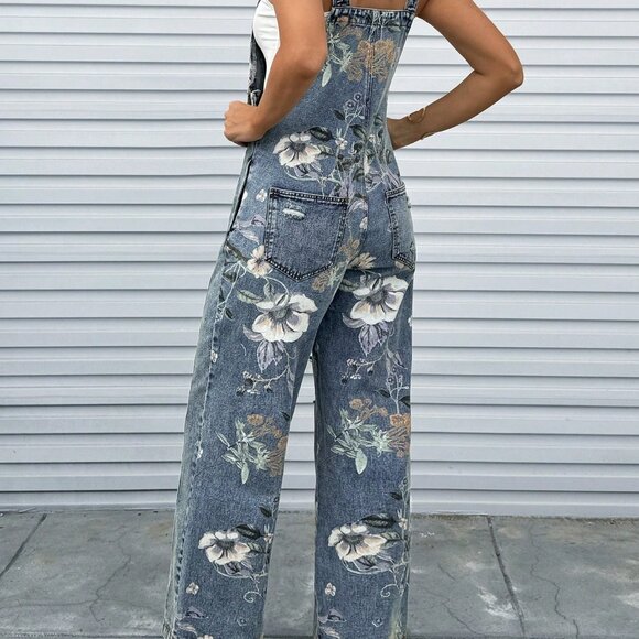 Blue Casual Women's Sleeveless Floral Jumpsuit - Picture 2 of 7